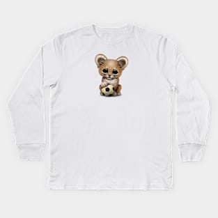 Lion Cub With Football Soccer Ball Kids Long Sleeve T-Shirt